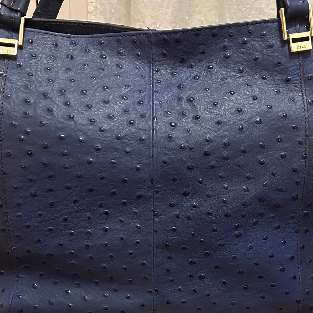G.I.L.I. Purse Roma 4 Tote Bag Large Blue Ostrich Leather - Picture 11 of 13